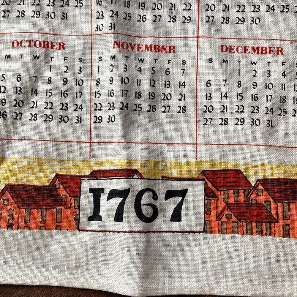 Vintage 1767 dish towel wall hanging calendar primitive farmhouse country - Picture 3 of 6